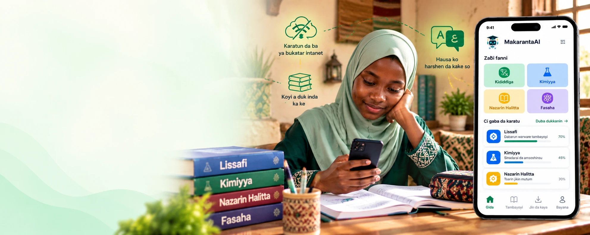 Ɗaliba tana karatu da manhajar MakarantaAI a waya, ba tare da intanet ba